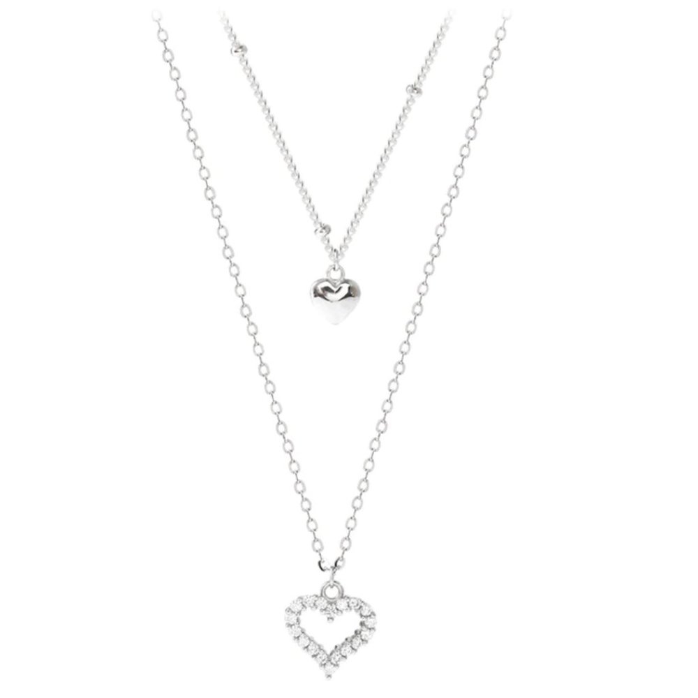 925 Sterling Silver Double Layer Heart Necklace Choker-NEW - Picture 13 of 16